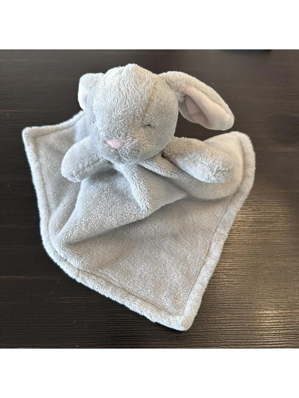 Carter's Gray Bunny Rabbit Pink Ear Security Blanket Lovey Plush Baby Toy EUC